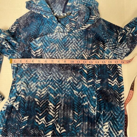 Susan Graver Weekend Printed Polar Fleece Hooded Cardigan in Blue | size XS - Picture 7 of 8